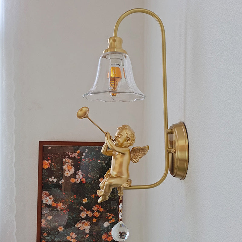 French Dome Copper Glass Resin 1-Light Wall Sconce Lamp