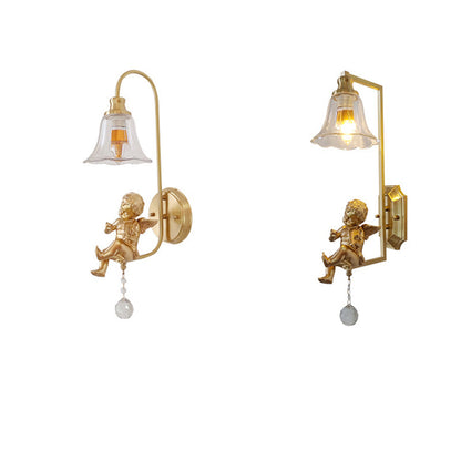 French Dome Copper Glass Resin 1-Light Wall Sconce Lamp