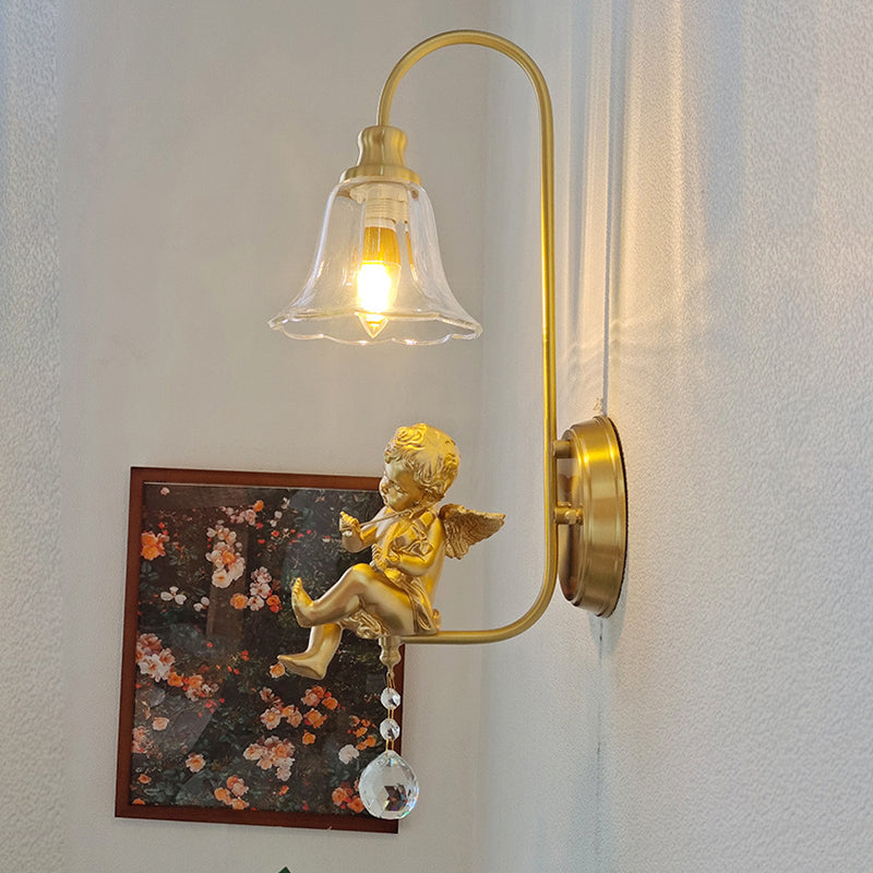 French Dome Copper Glass Resin 1-Light Wall Sconce Lamp