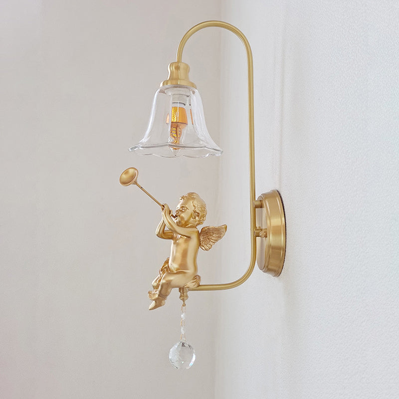 French Dome Copper Glass Resin 1-Light Wall Sconce Lamp