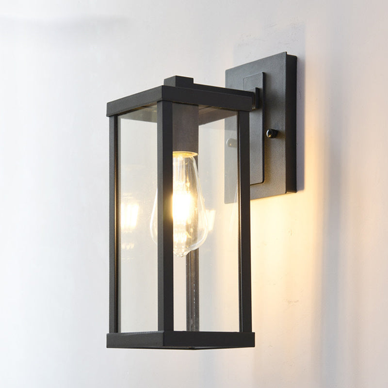 Industrial Rectangular Iron Glass 1-Light Wall Sconce Lamp