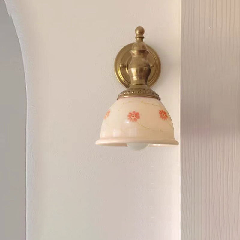 French Dome Copper Resin Glass 1-Light Wall Sconce Lamp