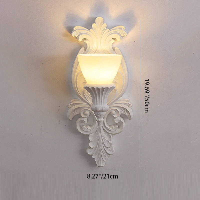 French Cup Plaster Glass 1-Light Wall Sconce Lamp