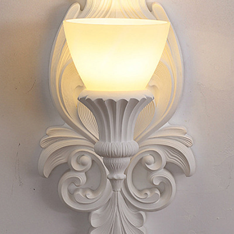 French Cup Plaster Glass 1-Light Wall Sconce Lamp