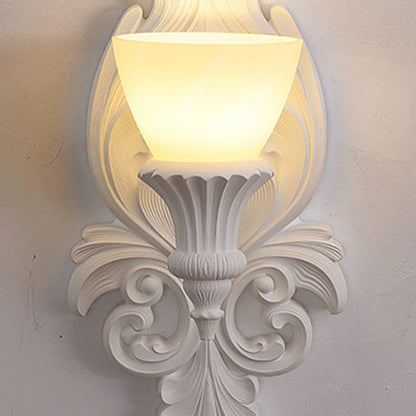 French Cup Plaster Glass 1-Light Wall Sconce Lamp