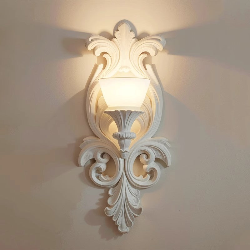 French Cup Plaster Glass 1-Light Wall Sconce Lamp