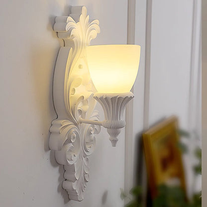 French Cup Plaster Glass 1-Light Wall Sconce Lamp