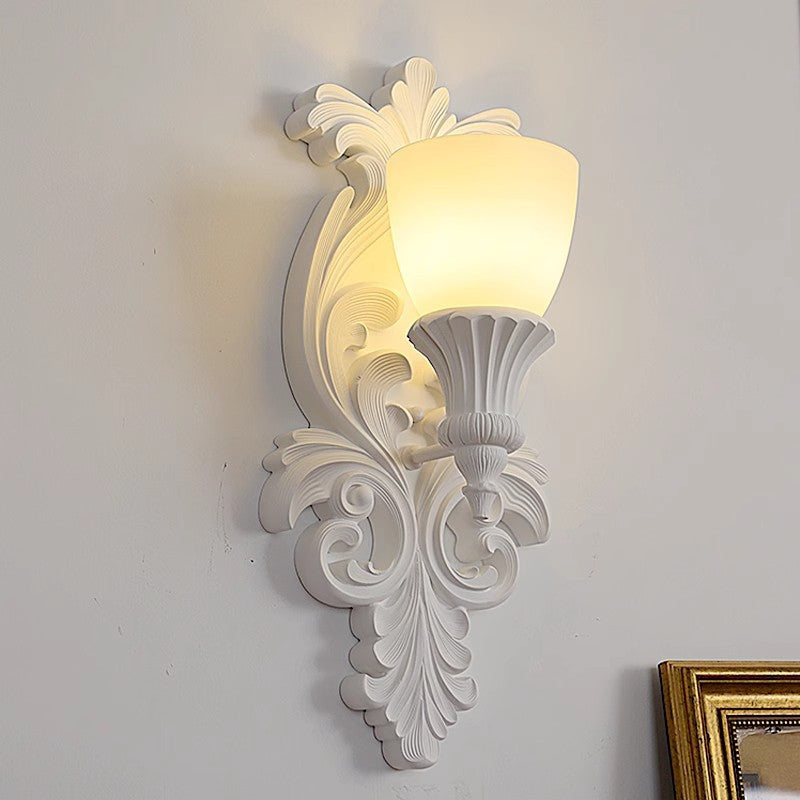 French Cup Plaster Glass 1-Light Wall Sconce Lamp