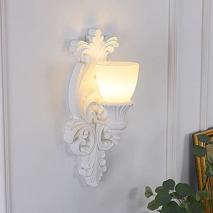 French Cup Plaster Glass 1-Light Wall Sconce Lamp