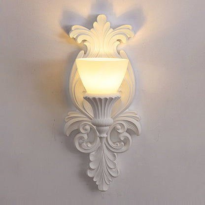 French Cup Plaster Glass 1-Light Wall Sconce Lamp