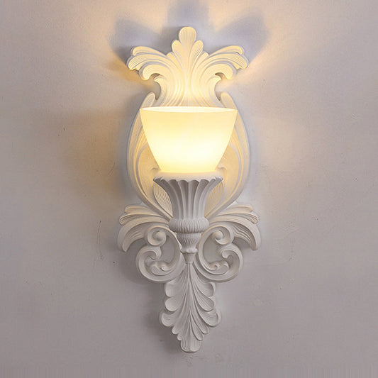 French Cup Plaster Glass 1-Light Wall Sconce Lamp
