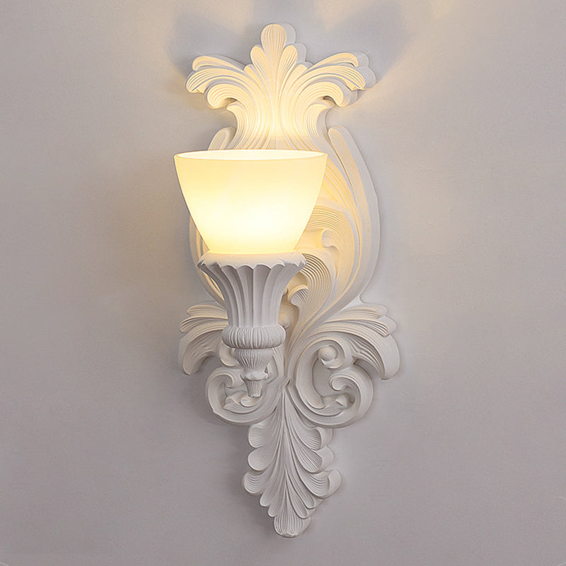 French Cup Plaster Glass 1-Light Wall Sconce Lamp