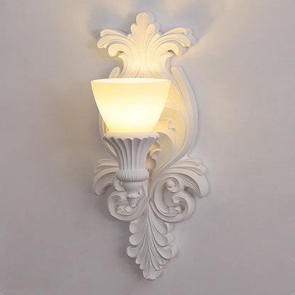 French Cup Plaster Glass 1-Light Wall Sconce Lamp