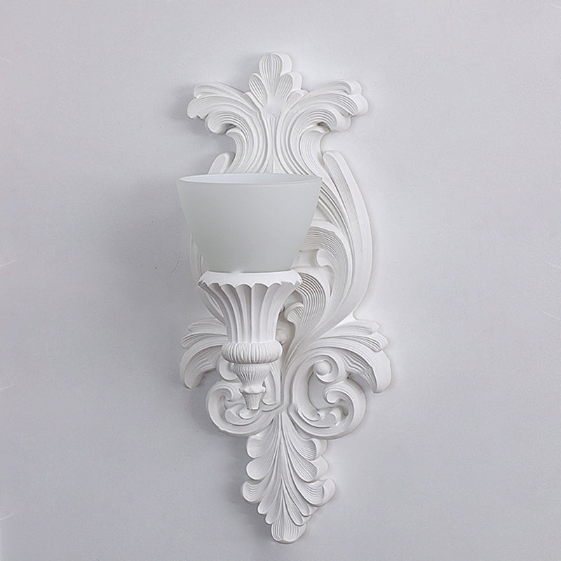 French Cup Plaster Glass 1-Light Wall Sconce Lamp