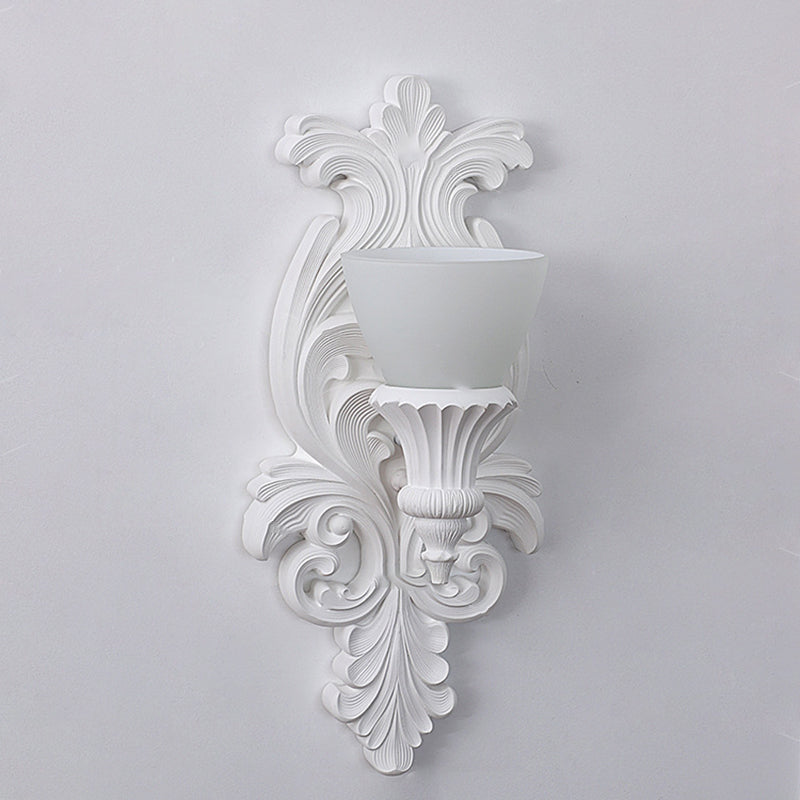 French Cup Plaster Glass 1-Light Wall Sconce Lamp