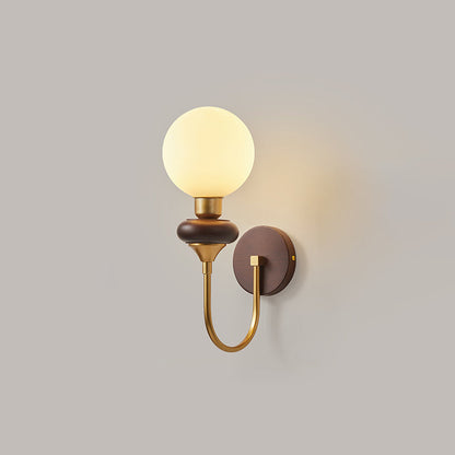 Globe Copper Wood Glass 1-Light Wall Sconce Lamp