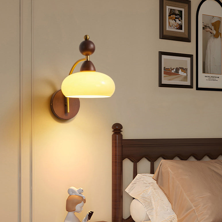 Globe Copper Wood Glass 1-Light Wall Sconce Lamp