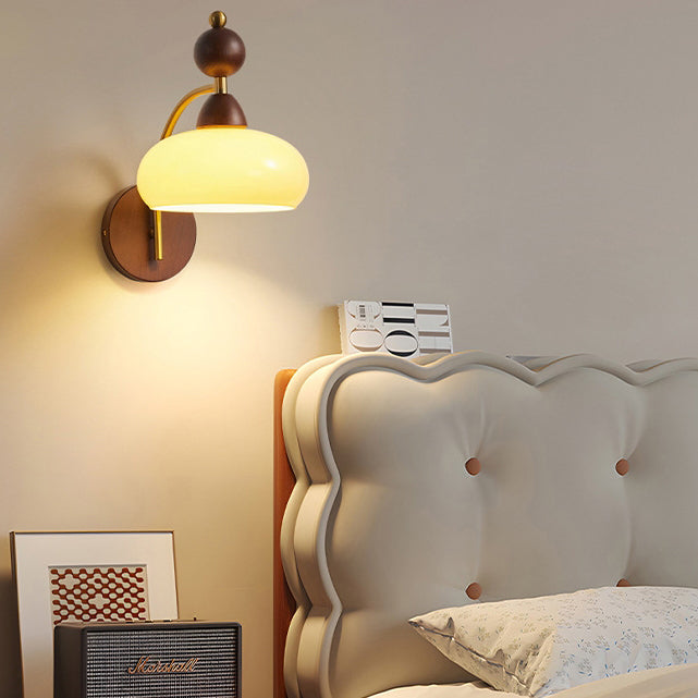 Globe Copper Wood Glass 1-Light Wall Sconce Lamp