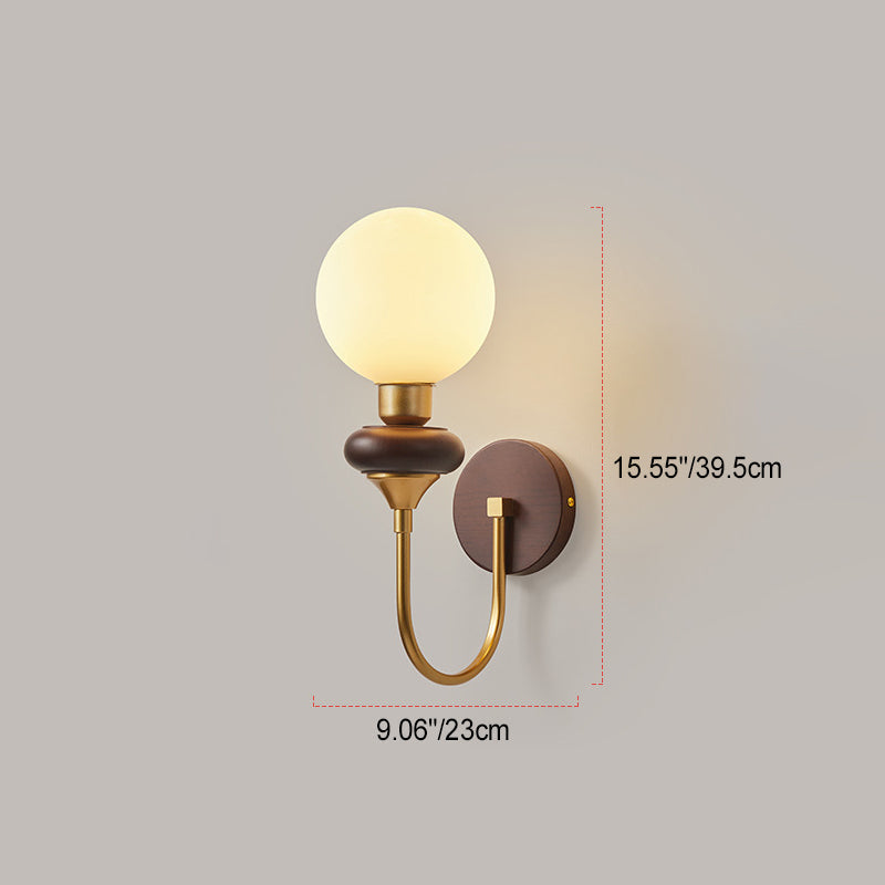 Globe Copper Wood Glass 1-Light Wall Sconce Lamp