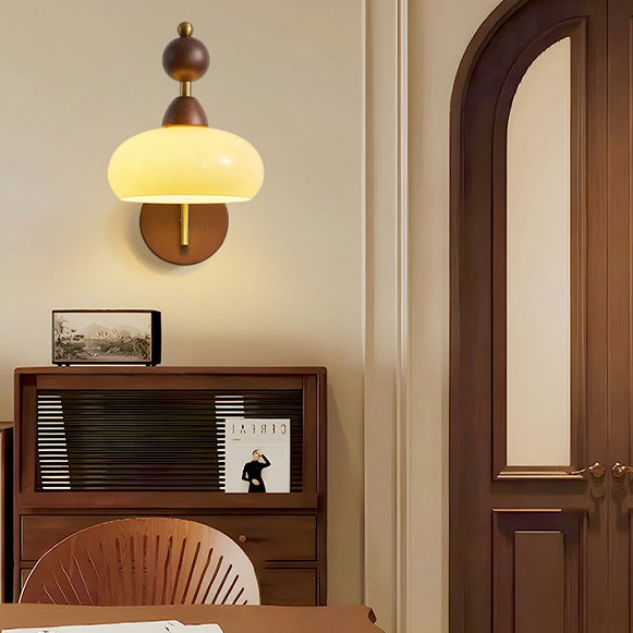 Globe Copper Wood Glass 1-Light Wall Sconce Lamp