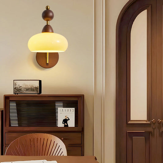 Globe Copper Wood Glass 1-Light Wall Sconce Lamp