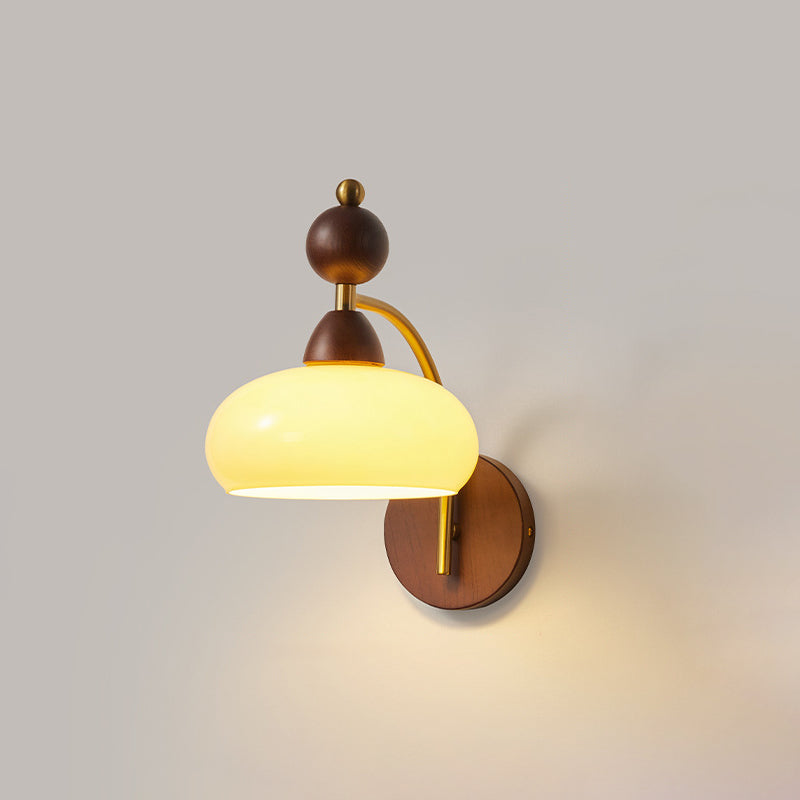 Globe Copper Wood Glass 1-Light Wall Sconce Lamp