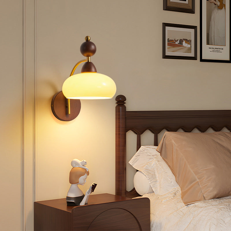 Globe Copper Wood Glass 1-Light Wall Sconce Lamp