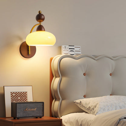 Globe Copper Wood Glass 1-Light Wall Sconce Lamp