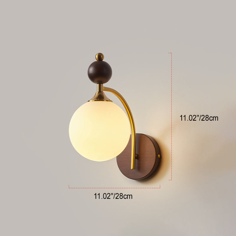 Globe Copper Wood Glass 1-Light Wall Sconce Lamp