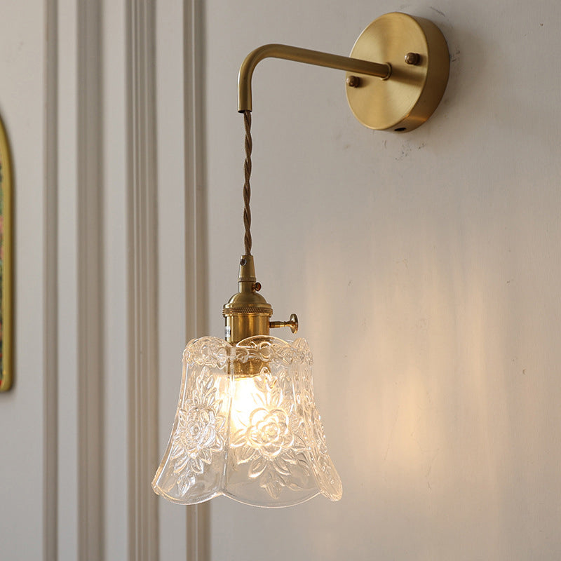 Japanese Drum Copper Glass 1-Light Wall Sconce Lamp