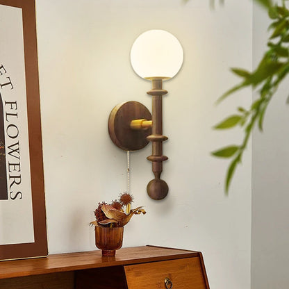 Spindle-Shaped White Ash Wooden 1-Light Wall Sconce Lamp