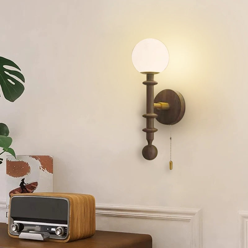 Spindle-Shaped White Ash Wooden 1-Light Wall Sconce Lamp