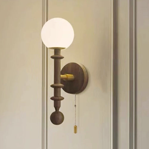 Spindle-Shaped White Ash Wooden 1-Light Wall Sconce Lamp