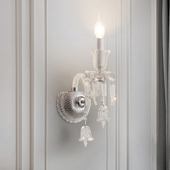 Candle-Shaped Crystal Iron Glass 1/2 Light Wall Scone Lamp