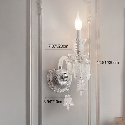 Candle-Shaped Crystal Iron Glass 1/2 Light Wall Scone Lamp