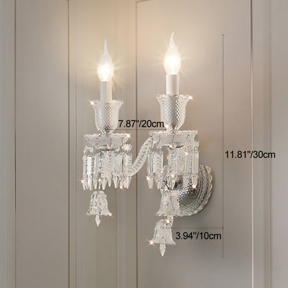 Candle-Shaped Crystal Iron Glass 1/2 Light Wall Scone Lamp