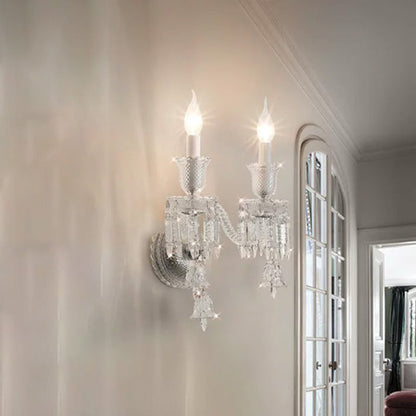 Candle-Shaped Crystal Iron Glass 1/2 Light Wall Scone Lamp
