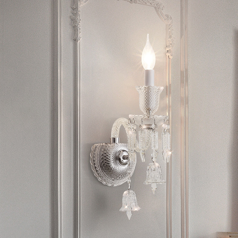 Candle-Shaped Crystal Iron Glass 1/2 Light Wall Scone Lamp