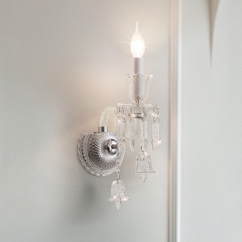Candle-Shaped Crystal Iron Glass 1/2 Light Wall Scone Lamp