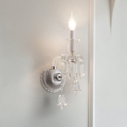 Candle-Shaped Crystal Iron Glass 1/2 Light Wall Scone Lamp