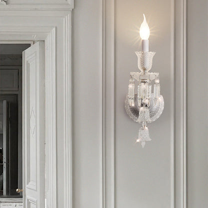 Candle-Shaped Crystal Iron Glass 1/2 Light Wall Scone Lamp
