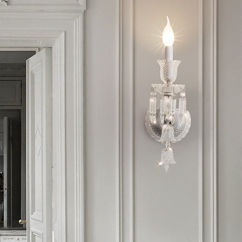 Candle-Shaped Crystal Iron Glass 1/2 Light Wall Scone Lamp