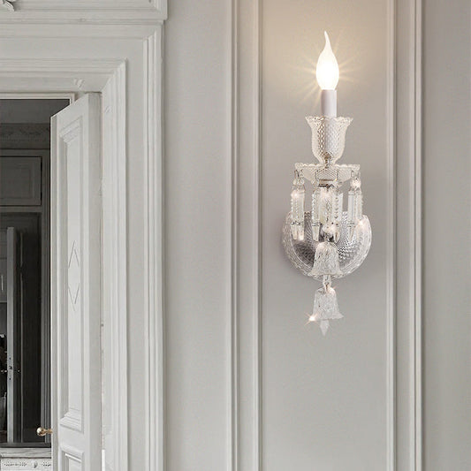 Candle-Shaped Crystal Iron Glass 1/2 Light Wall Scone Lamp