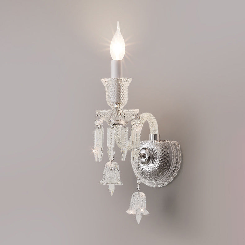 Candle-Shaped Crystal Iron Glass 1/2 Light Wall Scone Lamp