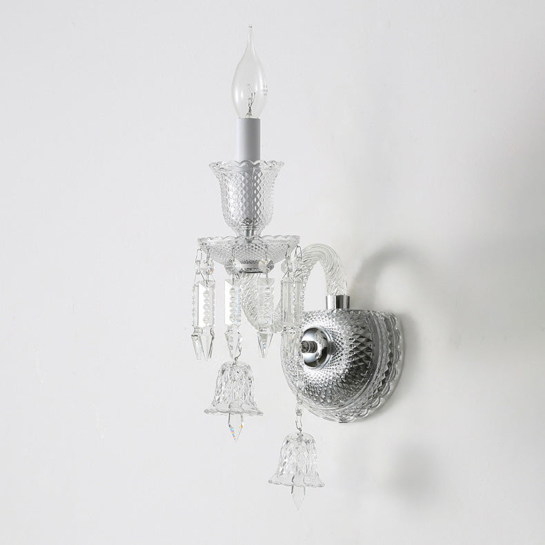 Candle-Shaped Crystal Iron Glass 1/2 Light Wall Scone Lamp