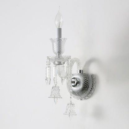 Candle-Shaped Crystal Iron Glass 1/2 Light Wall Scone Lamp