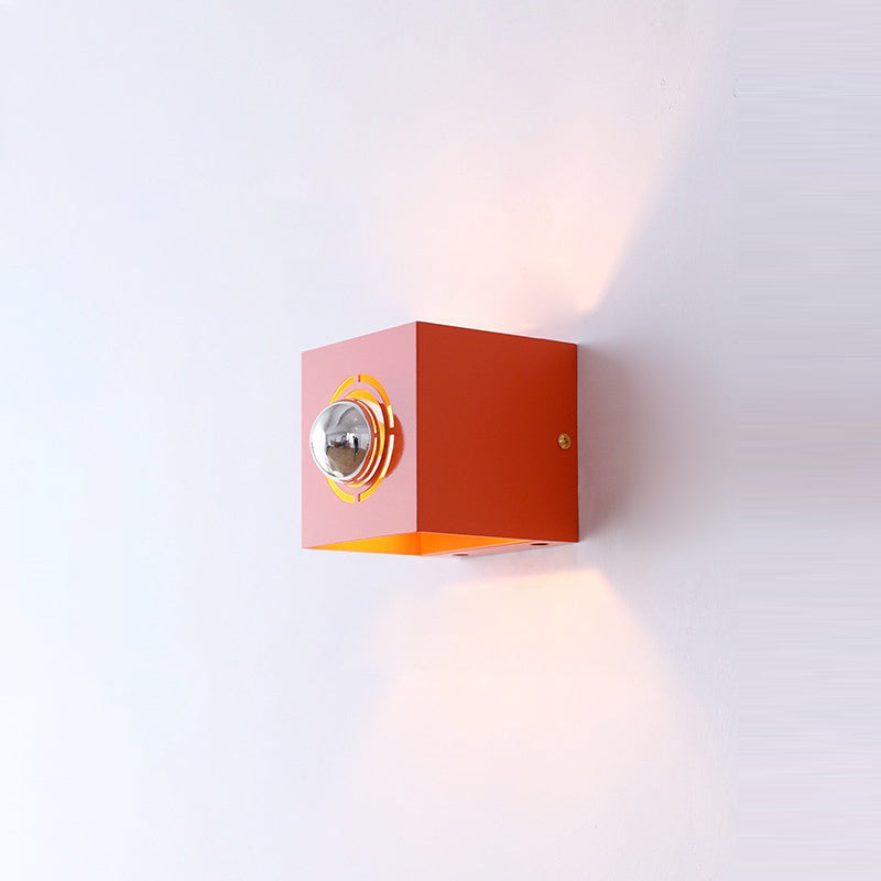 Modern Minimalist Square Round Iron 1-Light Wall Scone Lamp