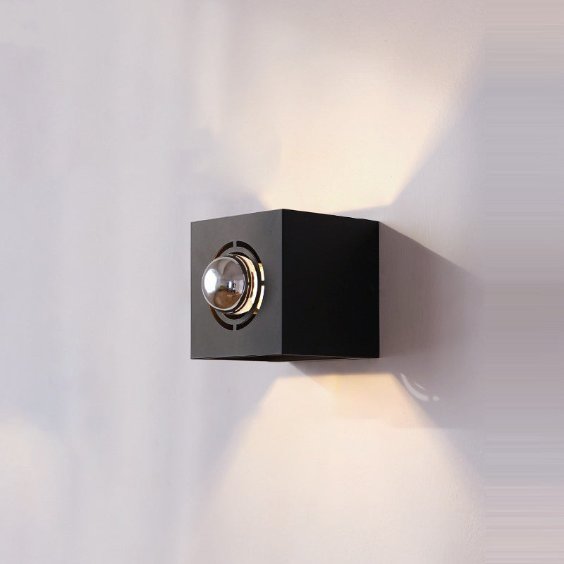 Modern Minimalist Square Round Iron 1-Light Wall Scone Lamp