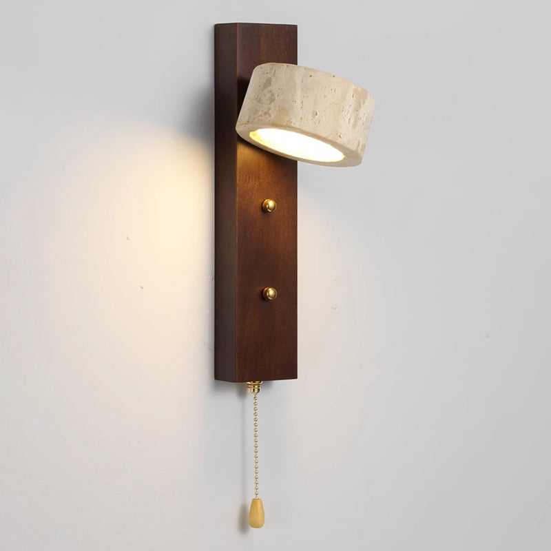 Farmhouse Travertine Walnut Iron LED Wall Sconce Lamp