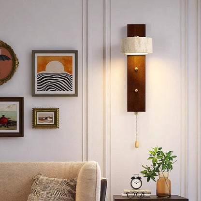 Farmhouse Travertine Walnut Iron LED Wall Sconce Lamp